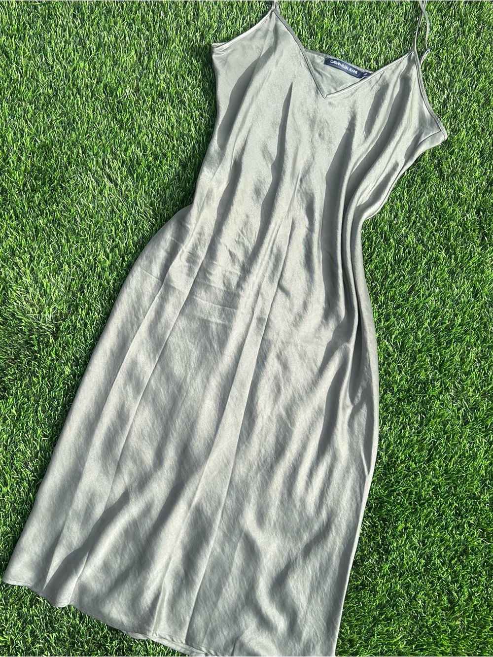 Calvin Klein Olive Green Midi Slip Dress